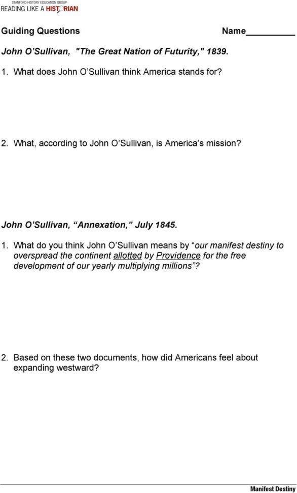 Manifest Destiny Lesson Plan Central Historical Question