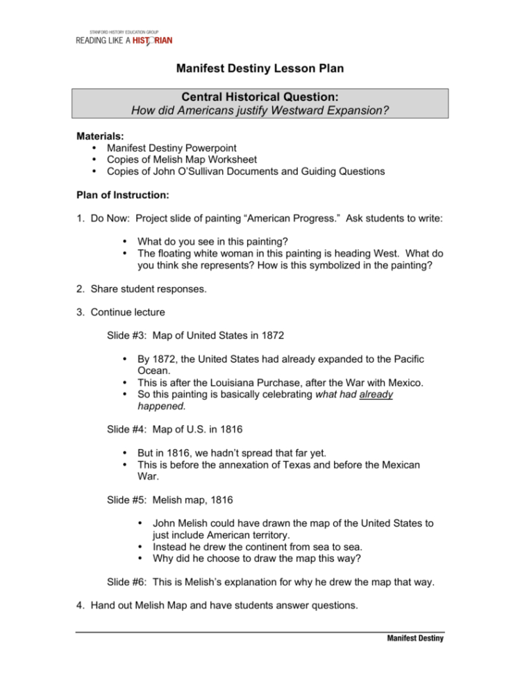 Manifest Destiny Lesson Plan Sheg