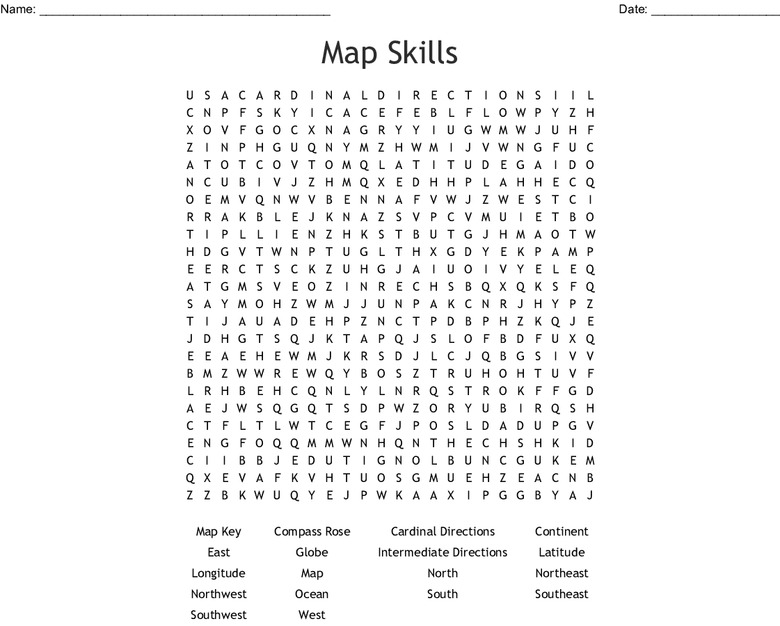 Map Skills Word Search  Word