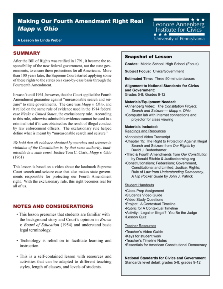 Mapp V Ohio  Annenberg Classroom