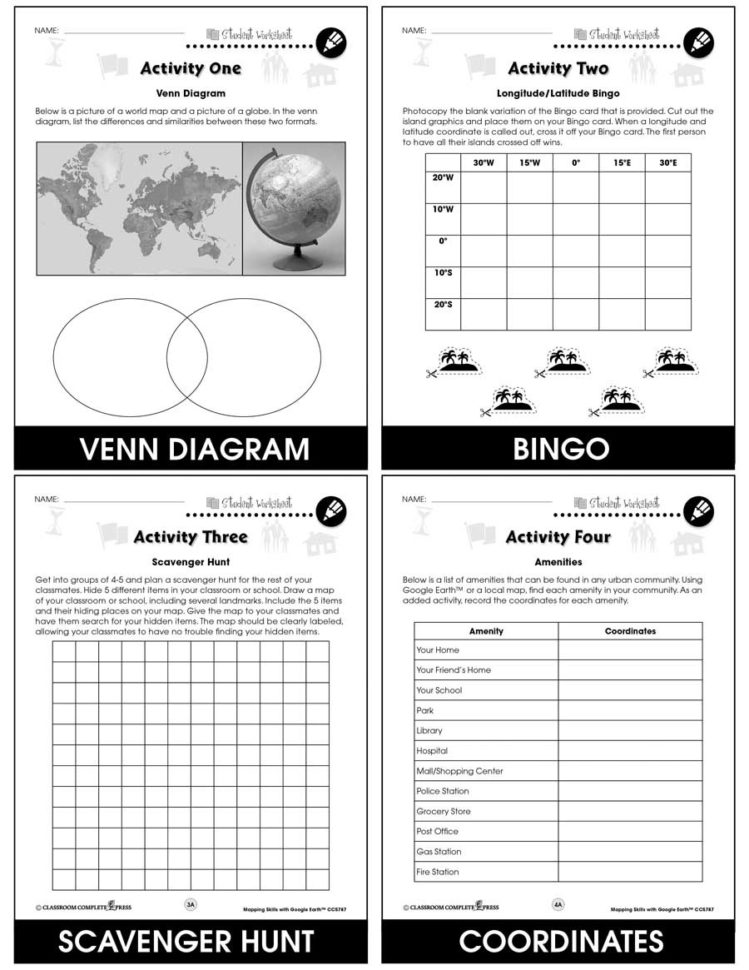 Mapping Skills With Google Earth Gr 35  Bonus Worksheets  Grades