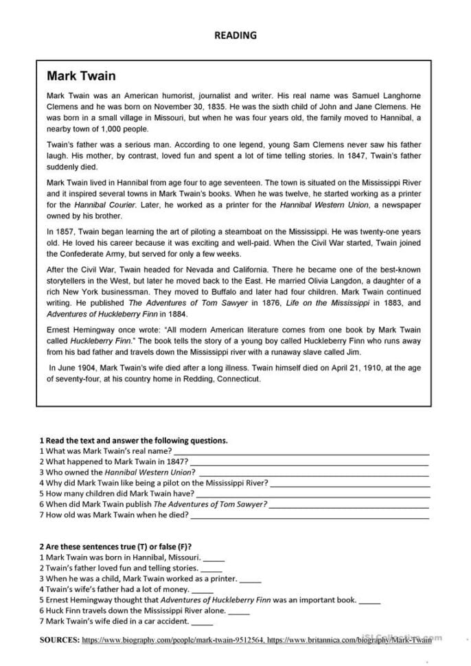 Mark Tin  Reading  English Esl Worksheets