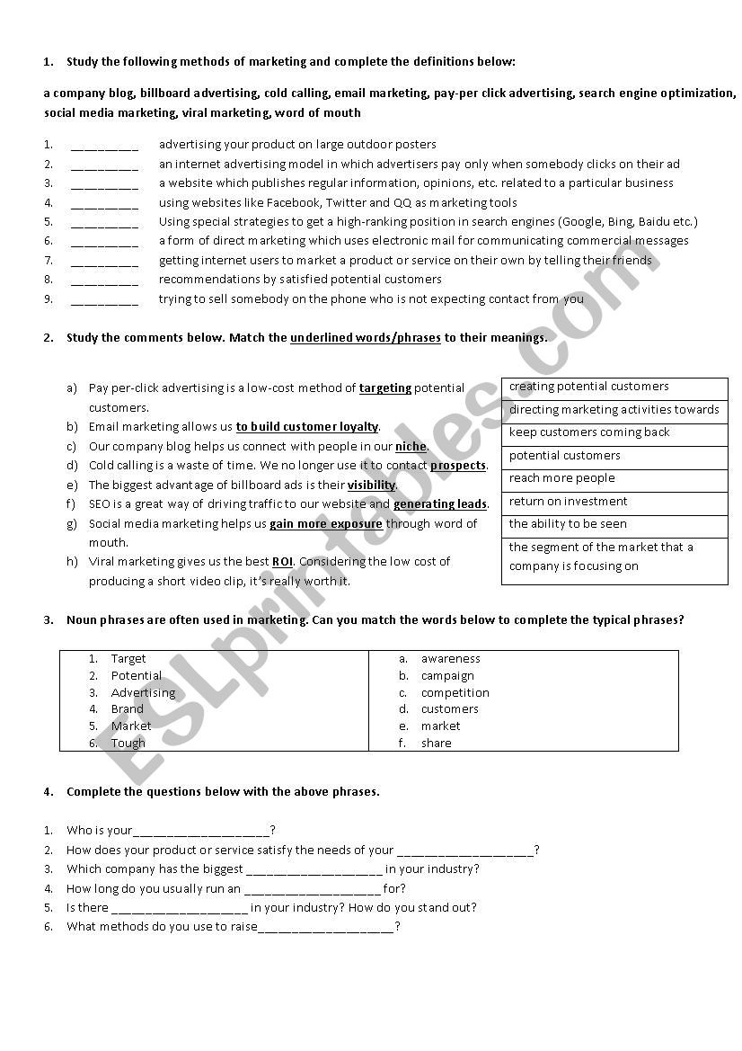 Marketing Vocabulary Worksheet  Esl Worksheetdoral1202