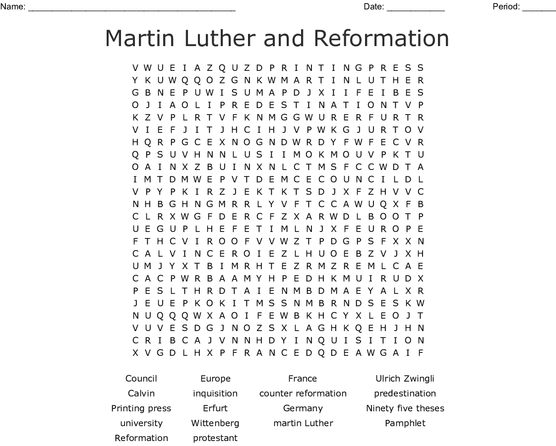 Martin Luther And Reformation Word Search Word Db excel