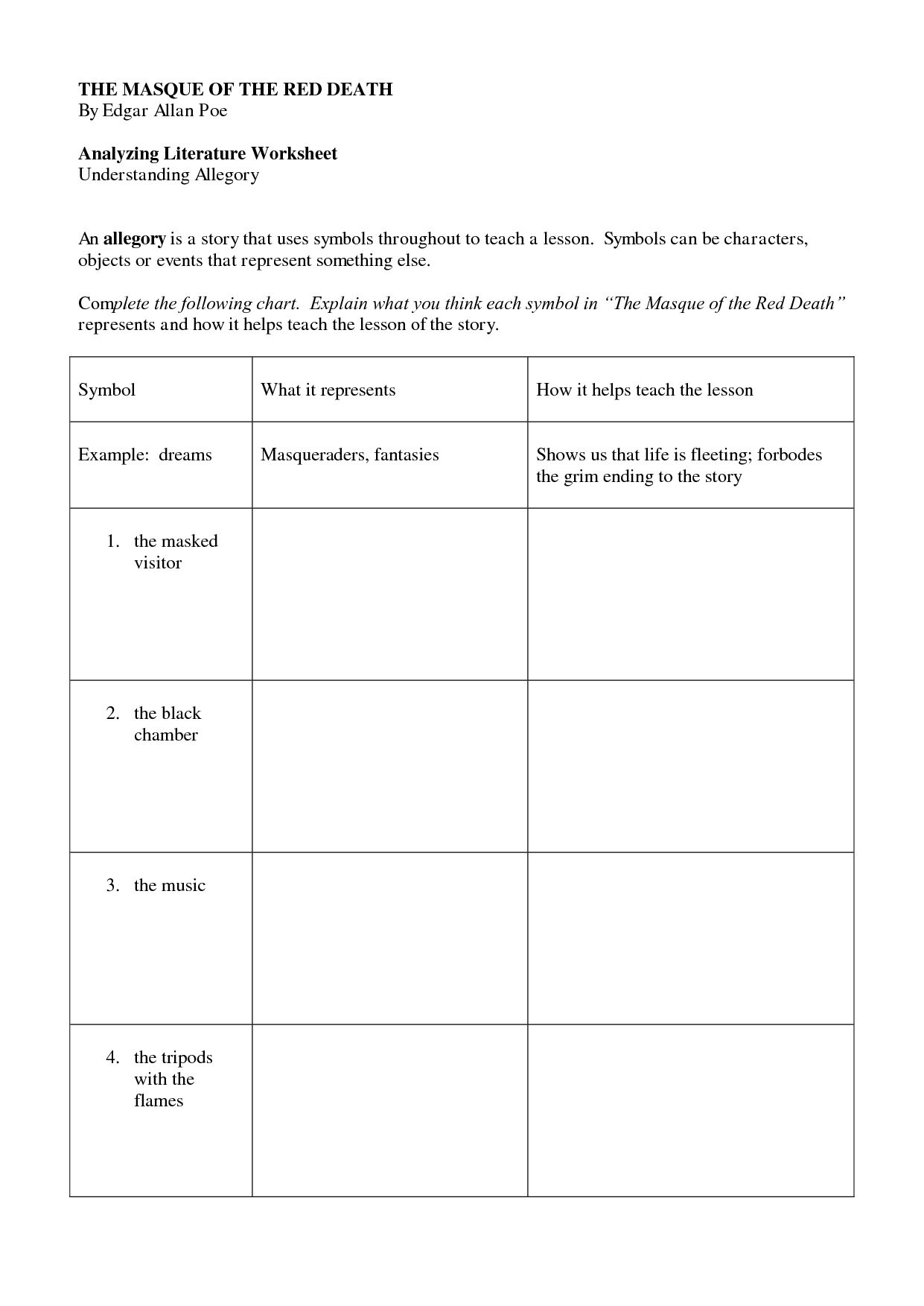 Masque Of The Red Death Worksheet Answer Key