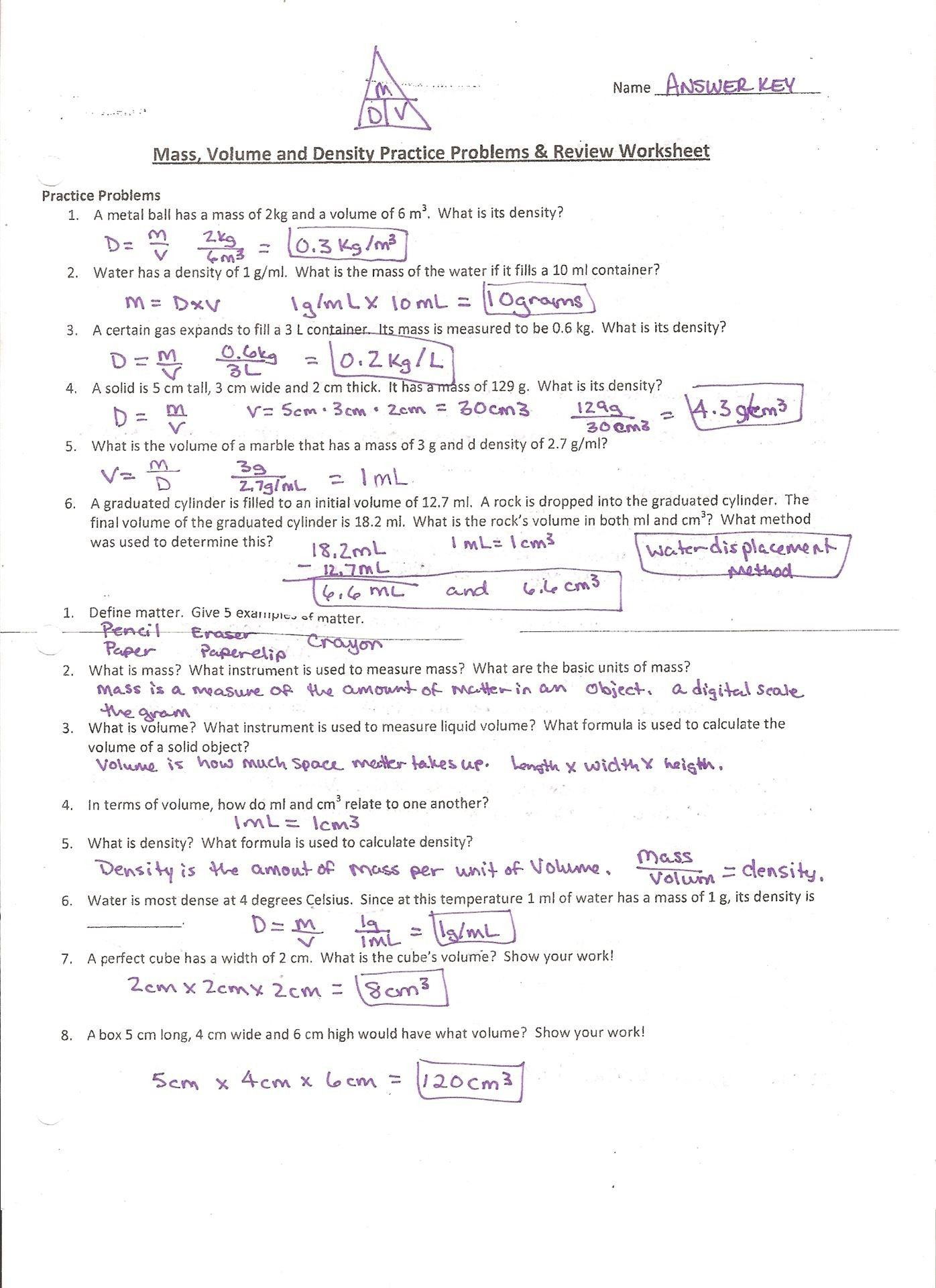 Mass And Weight Worksheet Answer Key