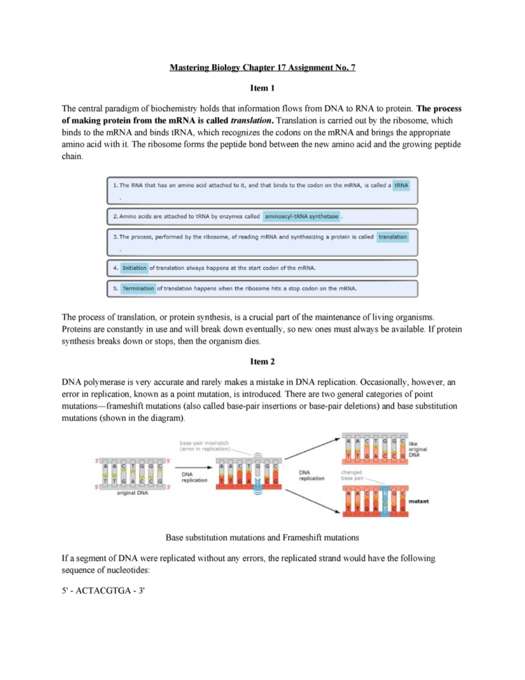 Mastering Biology Chapter 17  Abio 121  Ualbany  Studocu