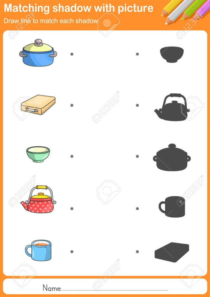 Match Kitchen Tools With Shadow  Worksheet For Education