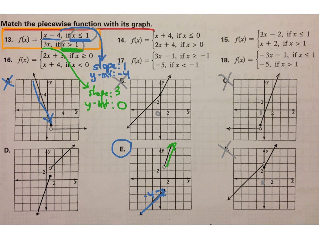Matching Piecewise Functions To Their Graphs  Math Algebra