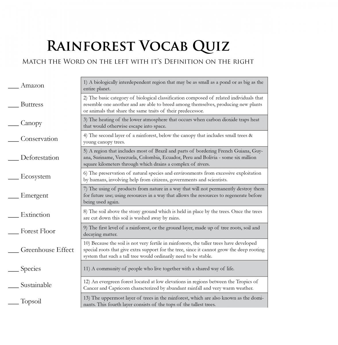Matching Quiz 1  Rainforest Foundation Us