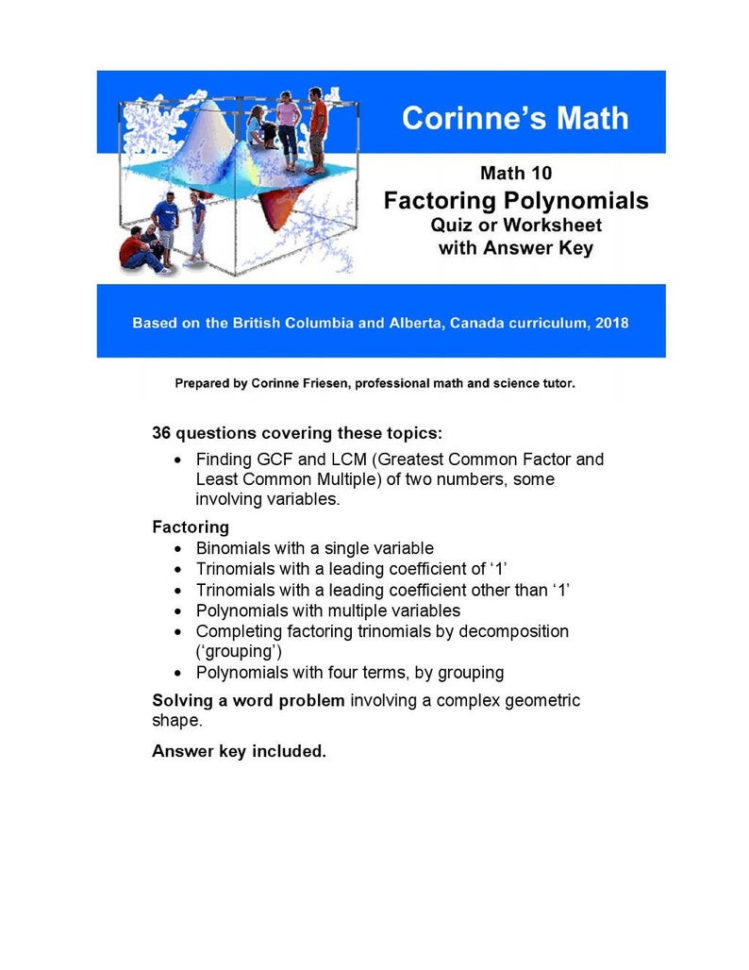 Math 10 Factoring Polynomials Quiz Or Worksheet With Answer Key