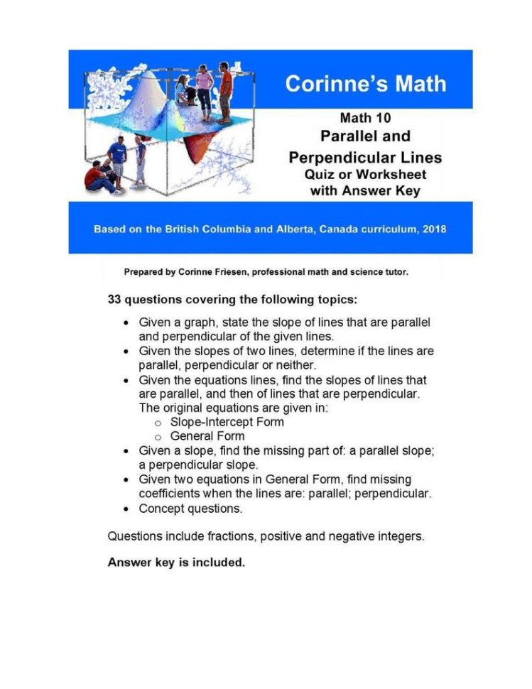 Math 10 Parallel And Perpendicular Lines Quiz Or Worksheet With Answer Key