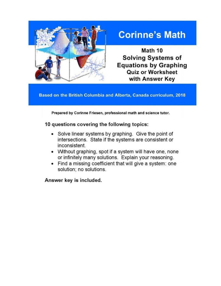 Math 10 Solving Systems Of Equationsgraphing Quiz Or Worksheet With  Answer Key