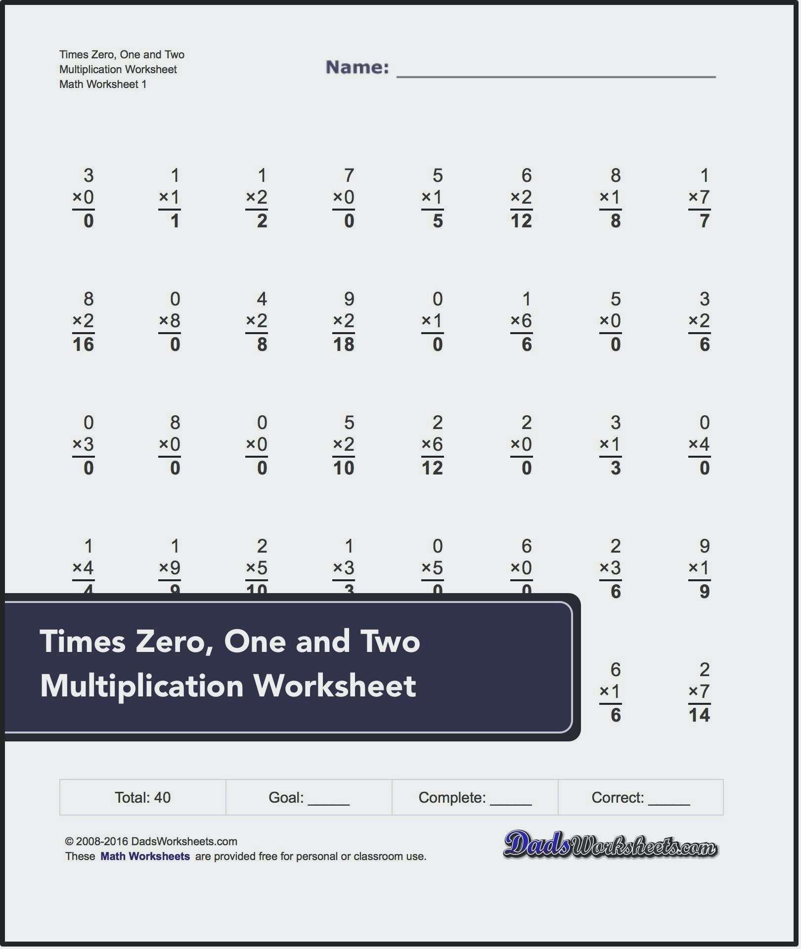 Multiplication Facts Worksheets Aids