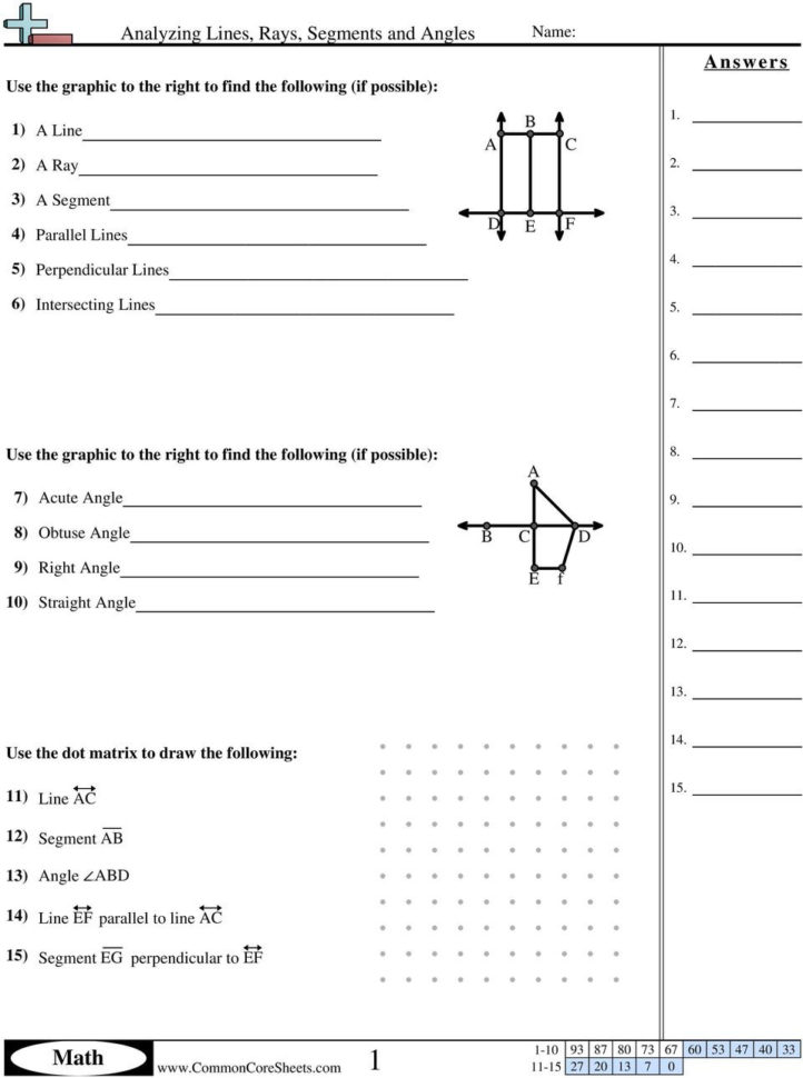 Math Analyzing Lines Rays Segments And Angles Answers B C D E F