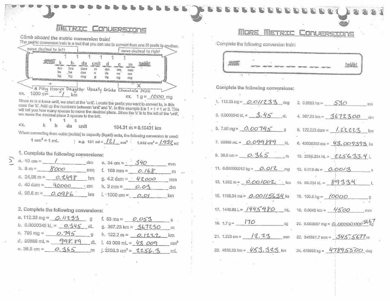 Math Conversions Worksheet