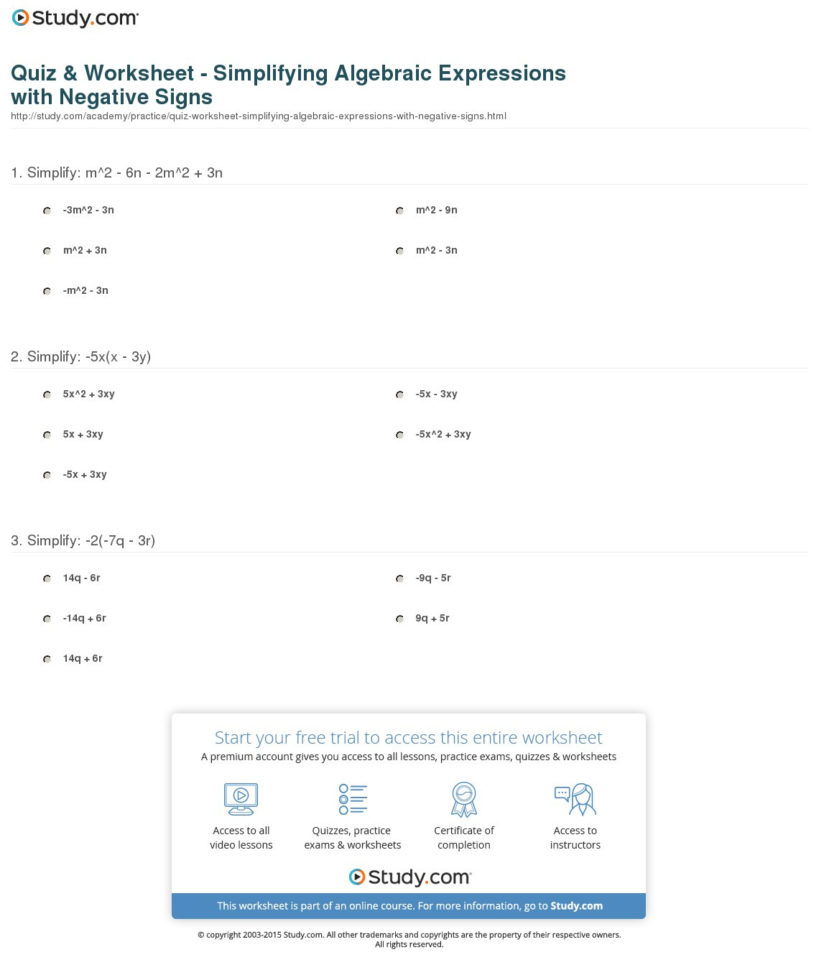 Math Expressions Worksheets Grade Quiz Worksheet Simplifying
