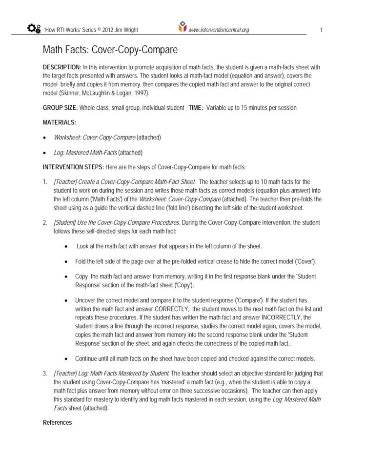Math Facts Covercopycompare  Response To Intervention