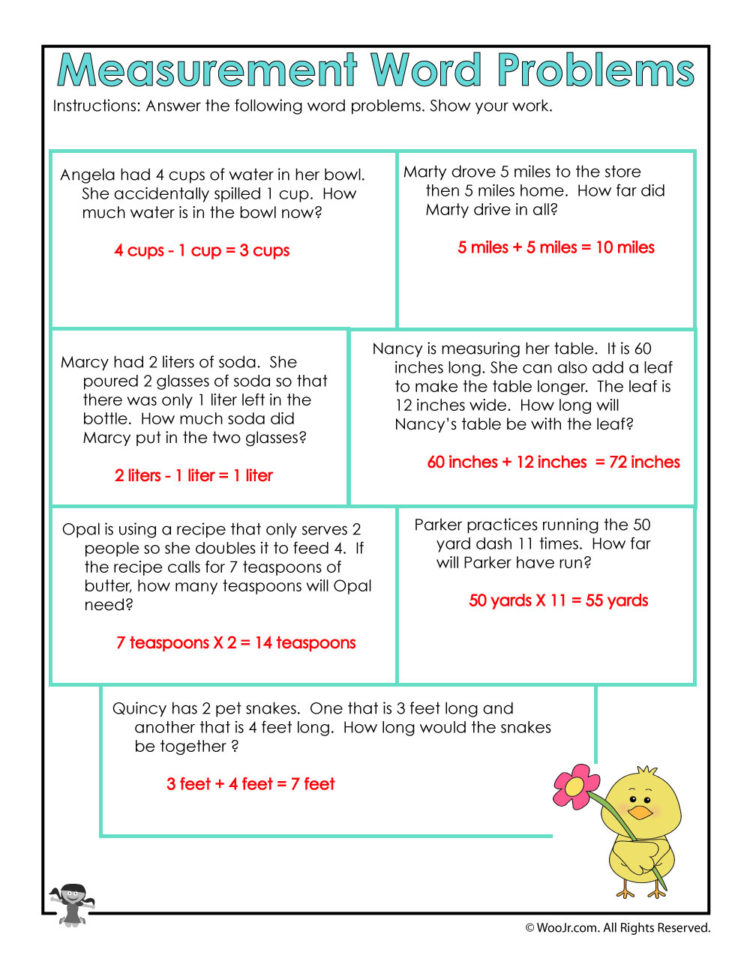 Math Measurement Word Problems Worksheet Answer Key  Woo Jr Kids