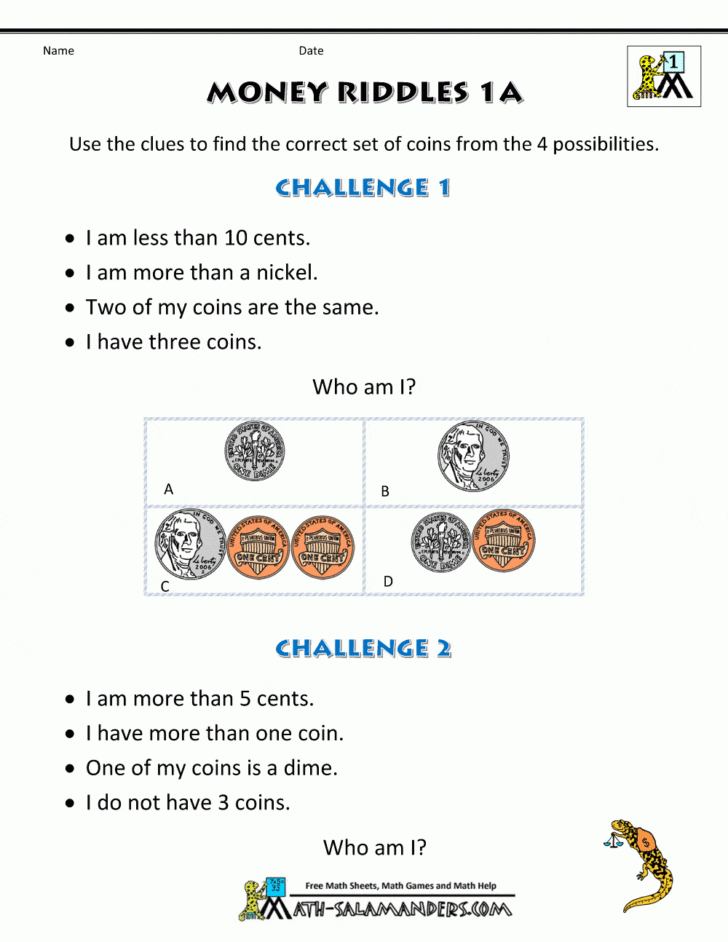 Free Printable Money Worksheets For Kindergarten