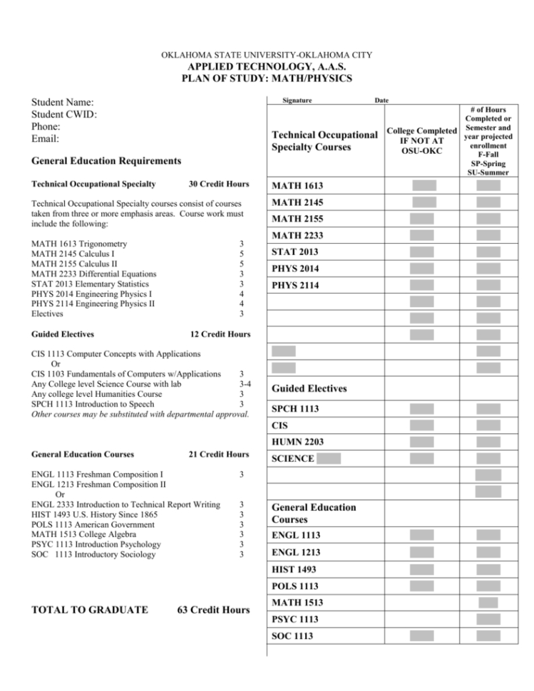 Math Physics Worksheet  Oklahoma State University