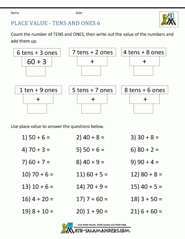 Place Value First Grade Worksheets