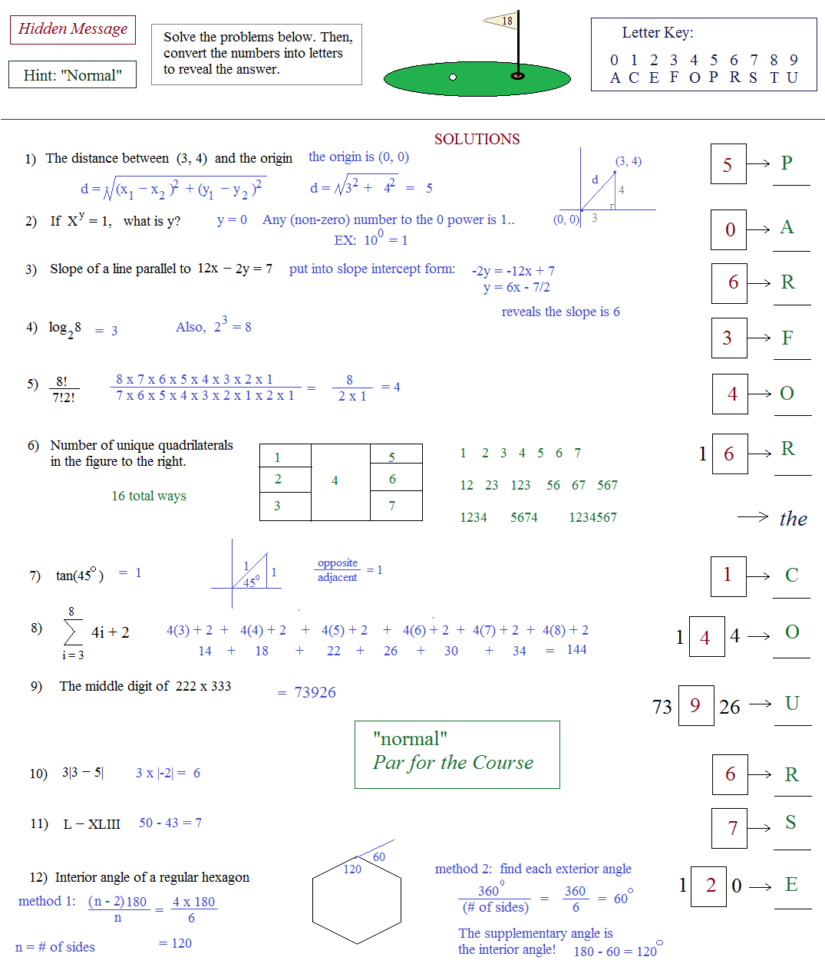 Math Plane  Act Hidden Message Puzzle 2 Golf