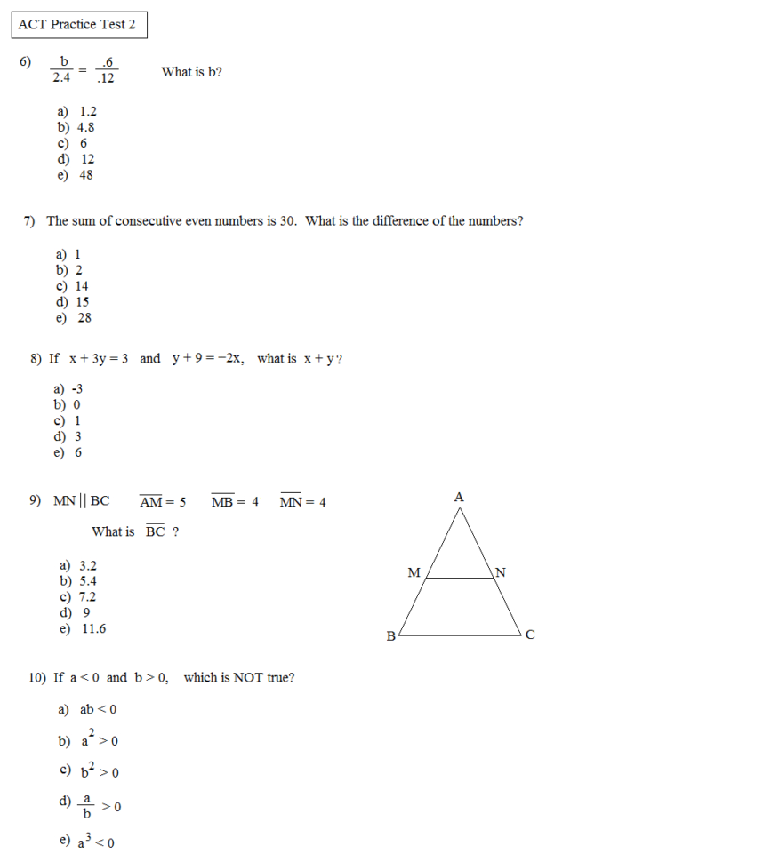 Math Plane  Act Practice Test 2