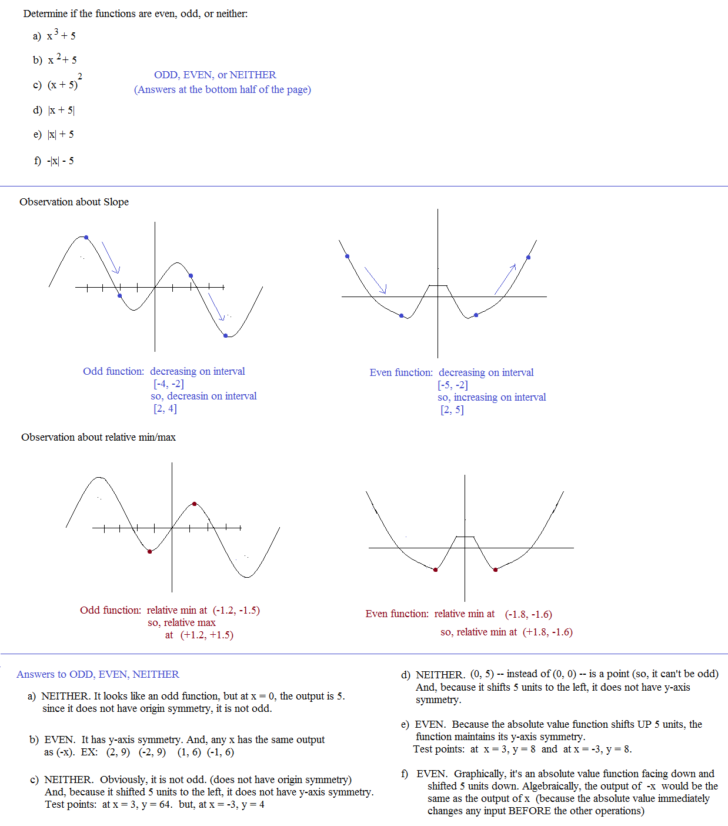 Even Odd Or Neither Worksheet Answer Key