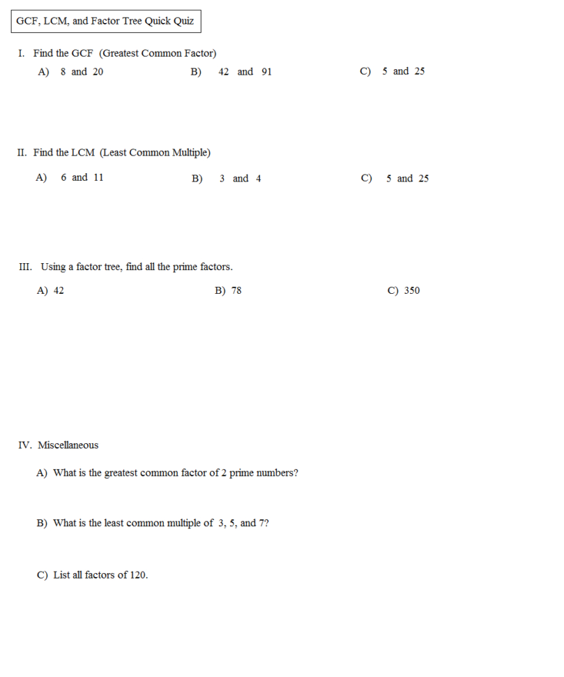 Math Plane  Greatest Common Factor F  Least Common