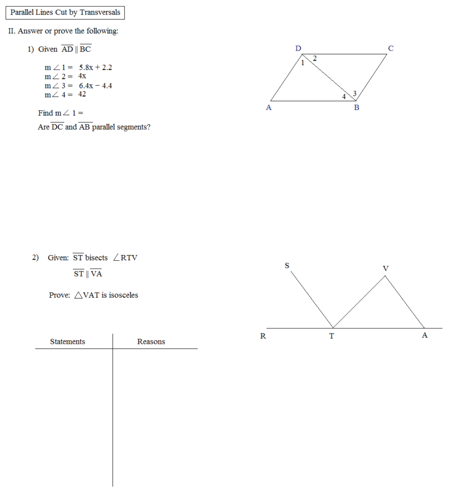 Math Plane  Parallel Lines Cuttransversals