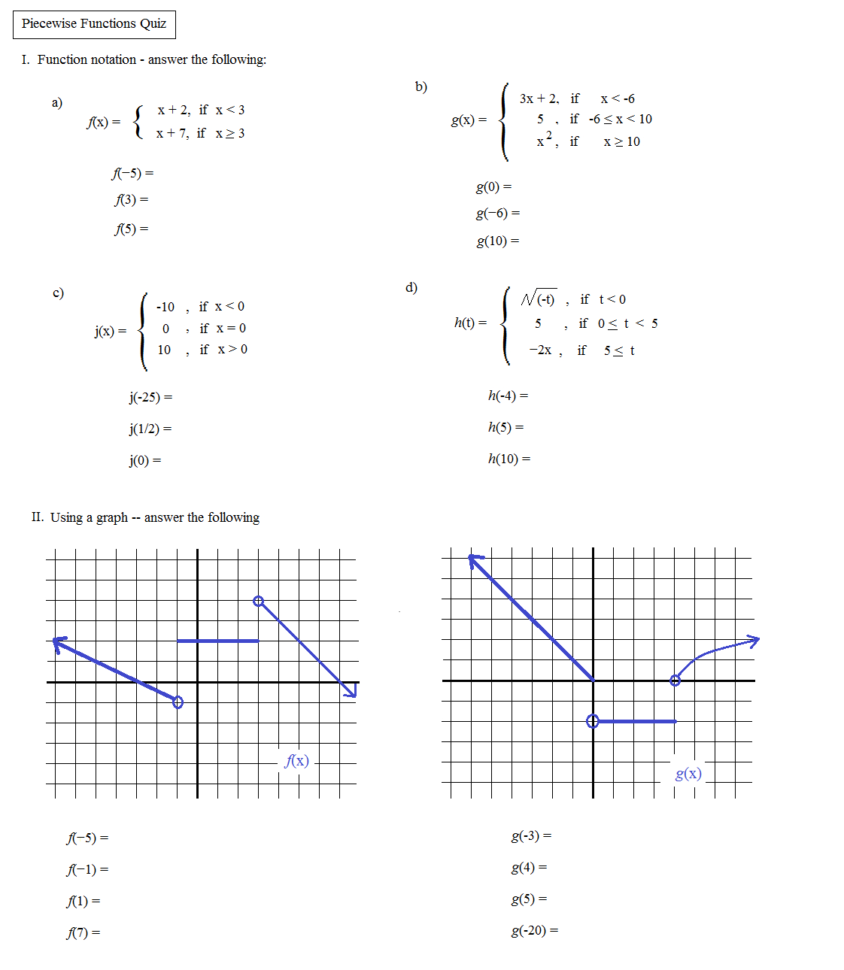 Math Plane  Piecewise Functions  Fx Notation