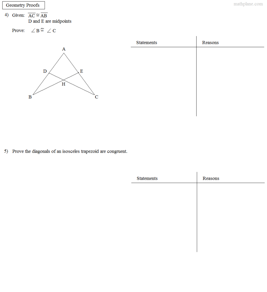 Math Plane  Proofs  Postulates 1  Worksheet
