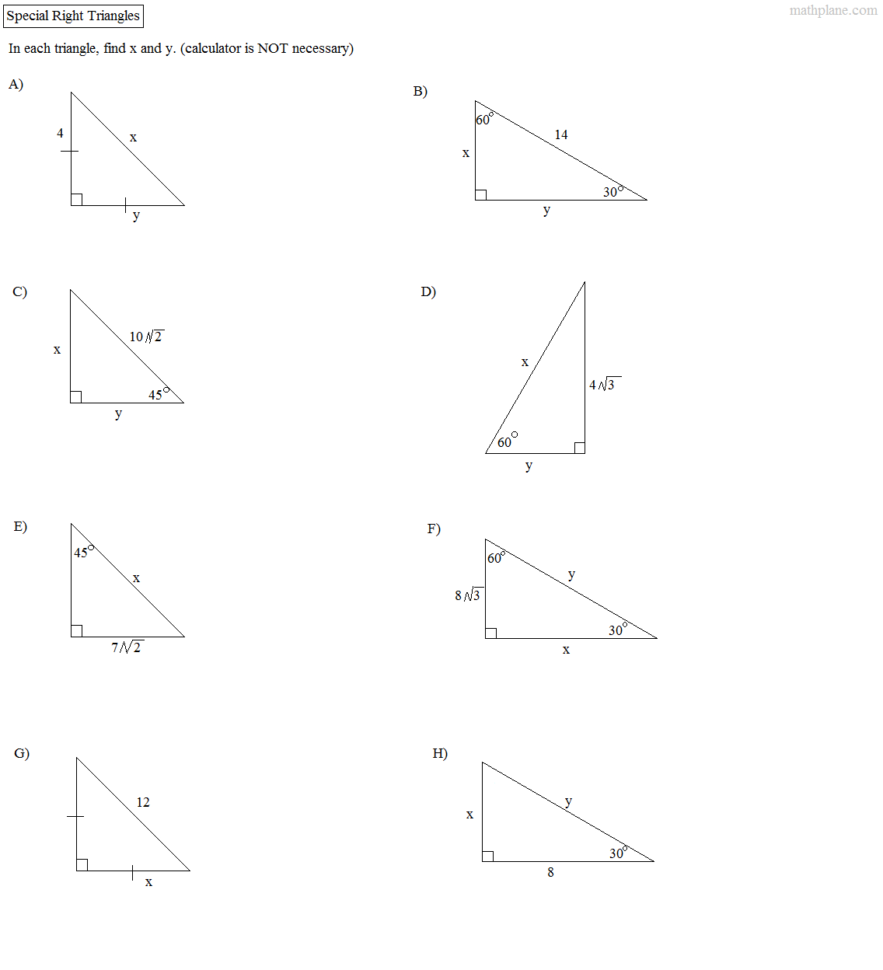 Math Plane  Right Triangle Review