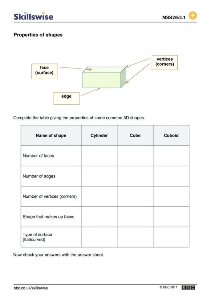 Math Properties Worksheet 3 D Shapes Preview Grade 2 2D