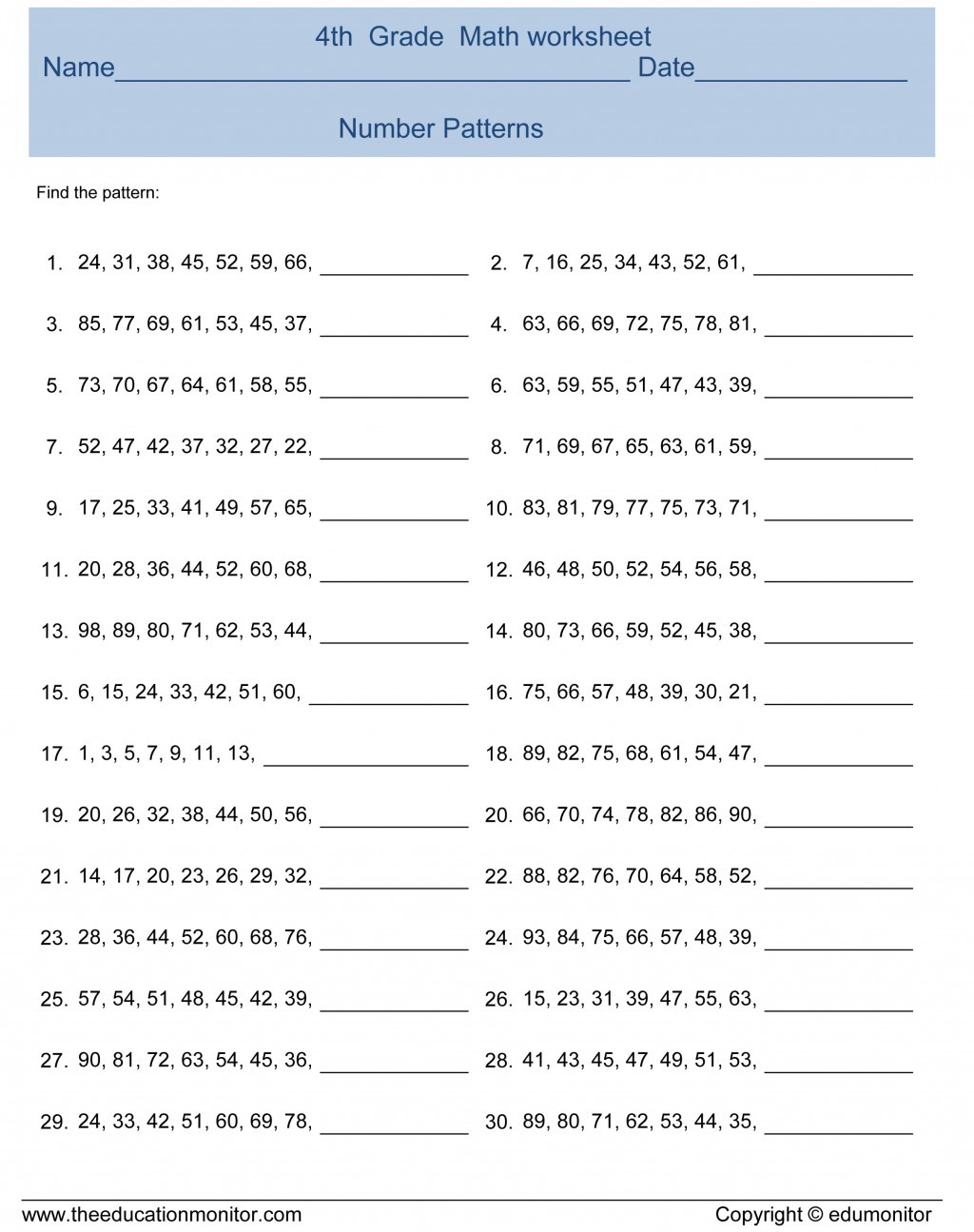 Math Sequence Worksheets 7th Grade