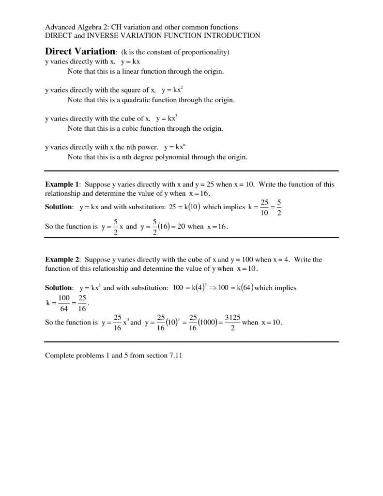 Math Work Direct Variation Worksheet With Answers On Phonics Db excel