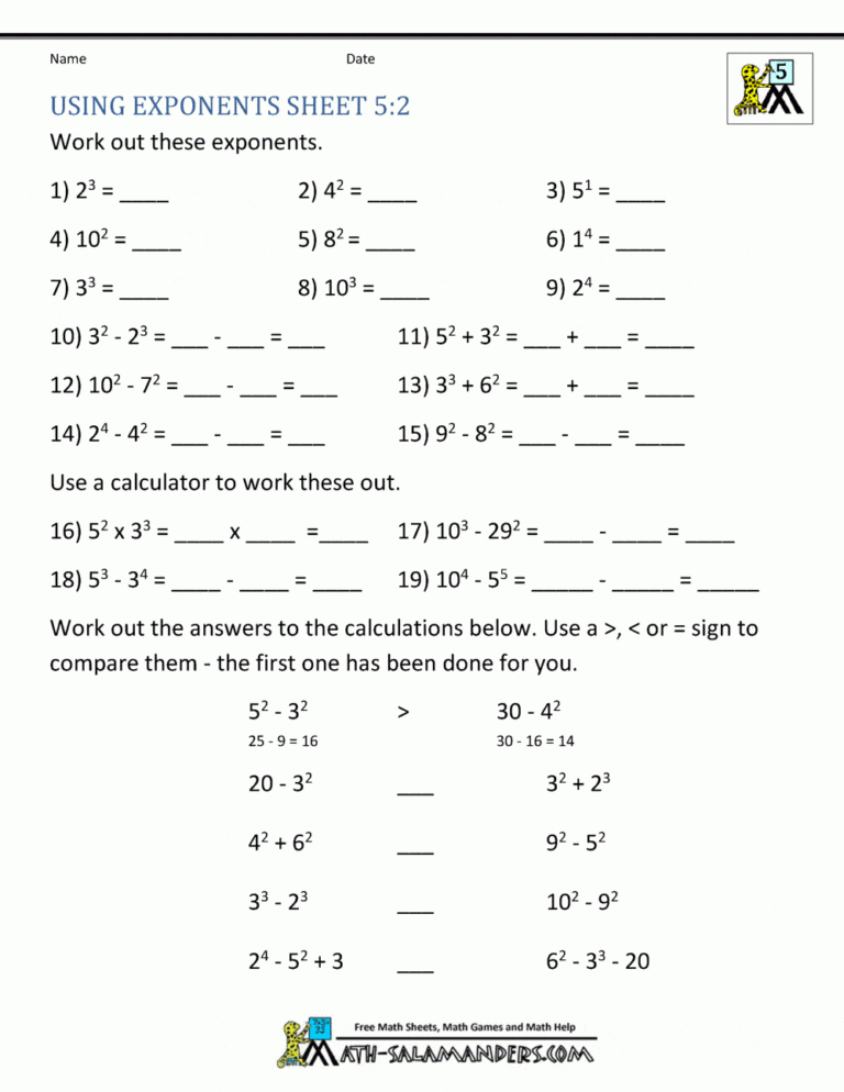 Math Worksheets 5Th Grade Exponents And Parentheses — db-excel.com
