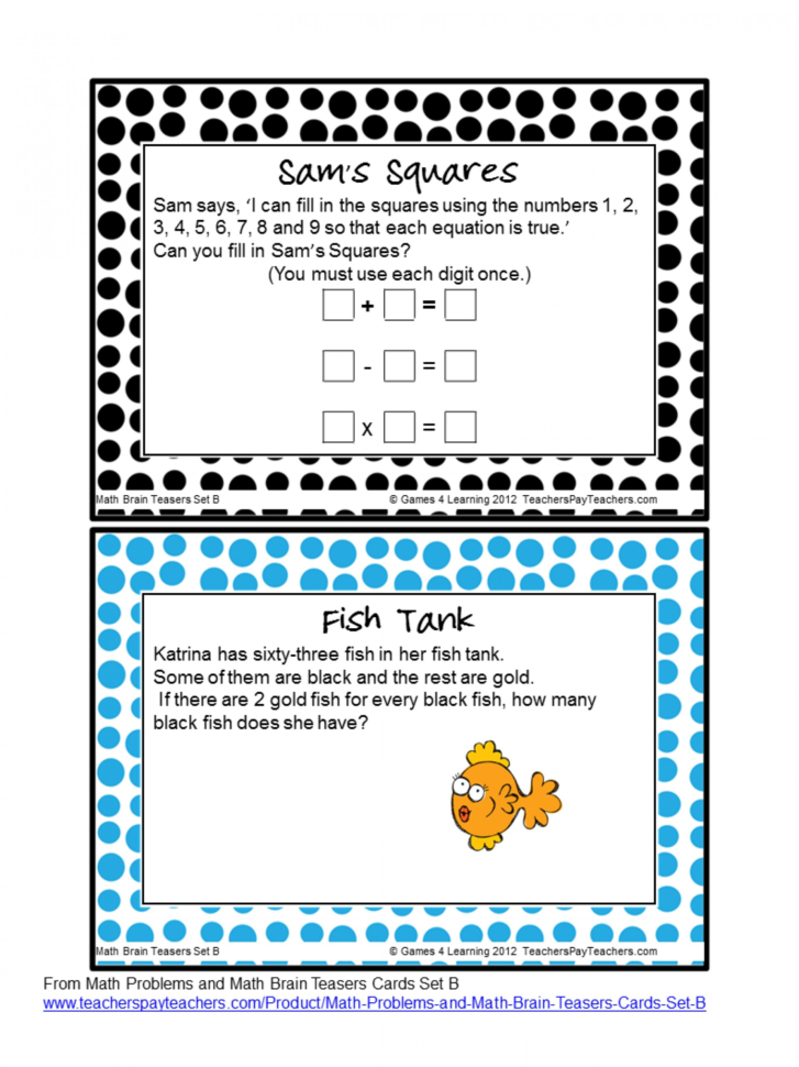 Math Worksheets Brain Teasers For Kids 2Nd Grade Sensational