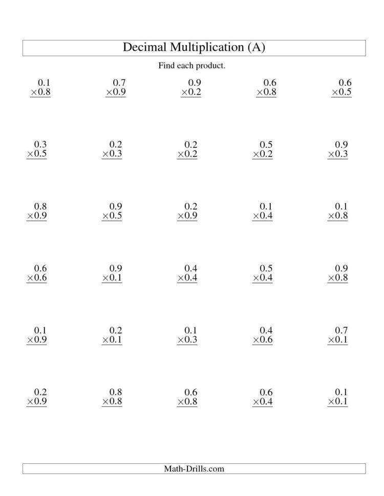 Math Worksheets For 5Th Grade Decimal Division