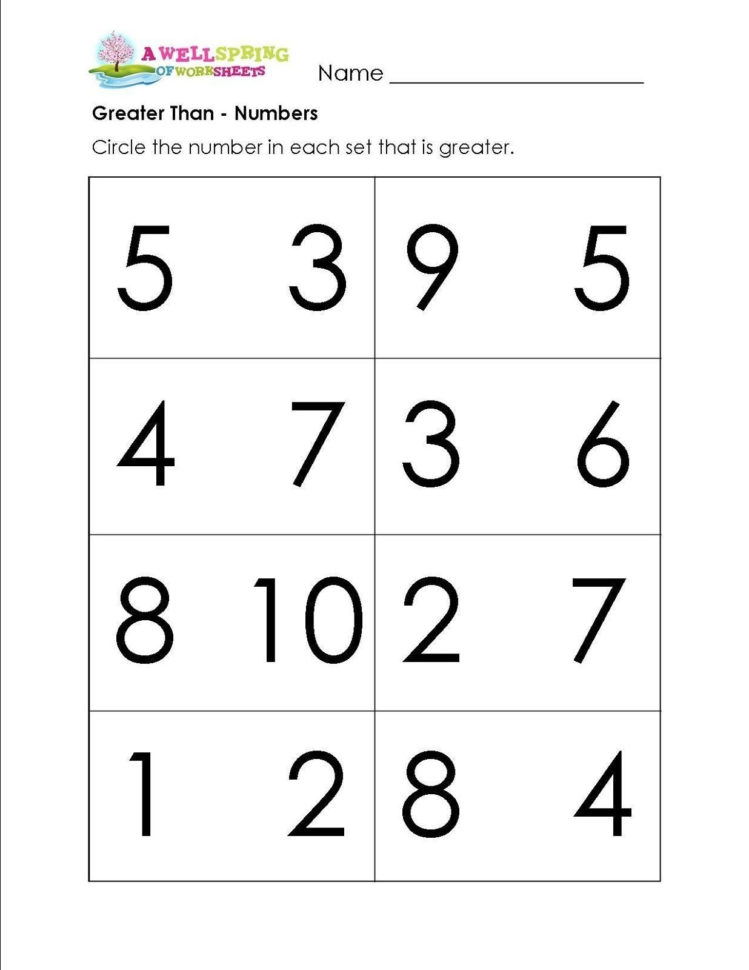 Greater And Smaller Number Worksheet