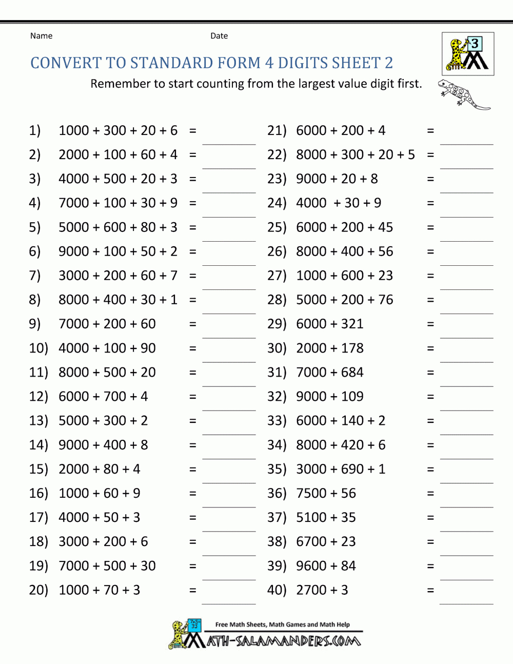 Math Worksheets Place Value 3Rd Grade