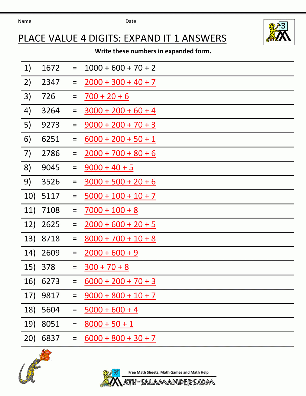 Math Worksheets Place Value 3Rd Grade