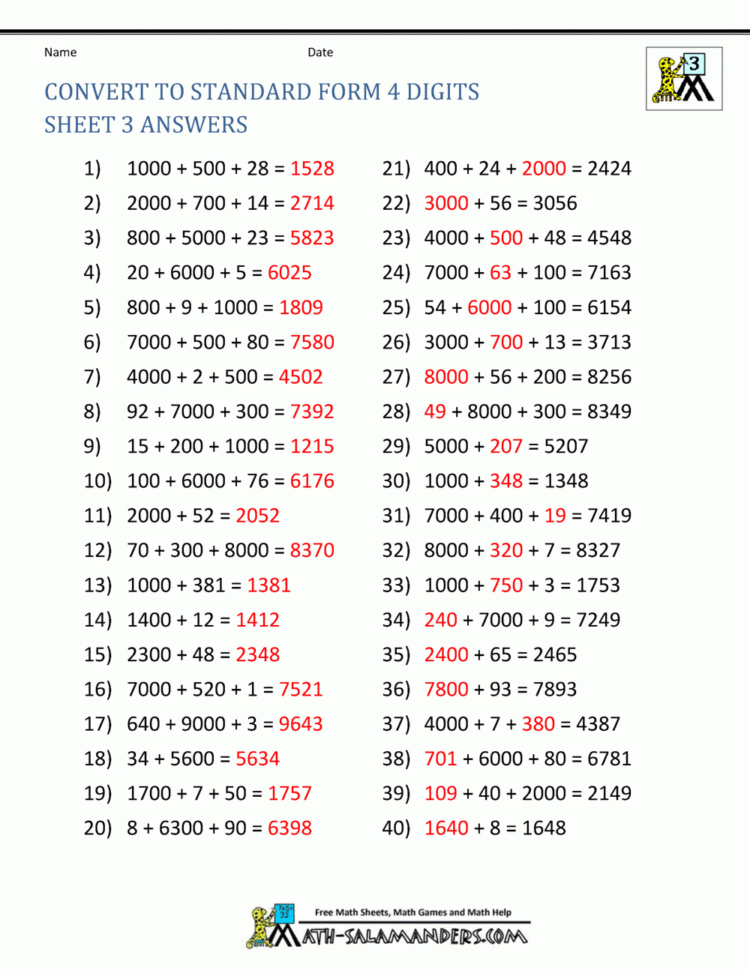 Math Worksheets Place Value 3Rd Grade