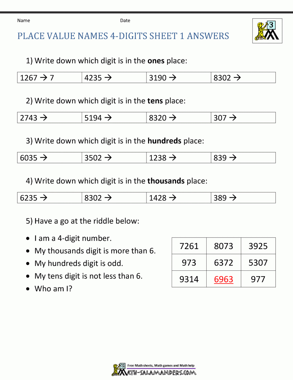 Math Worksheets Place Value 3Rd Grade