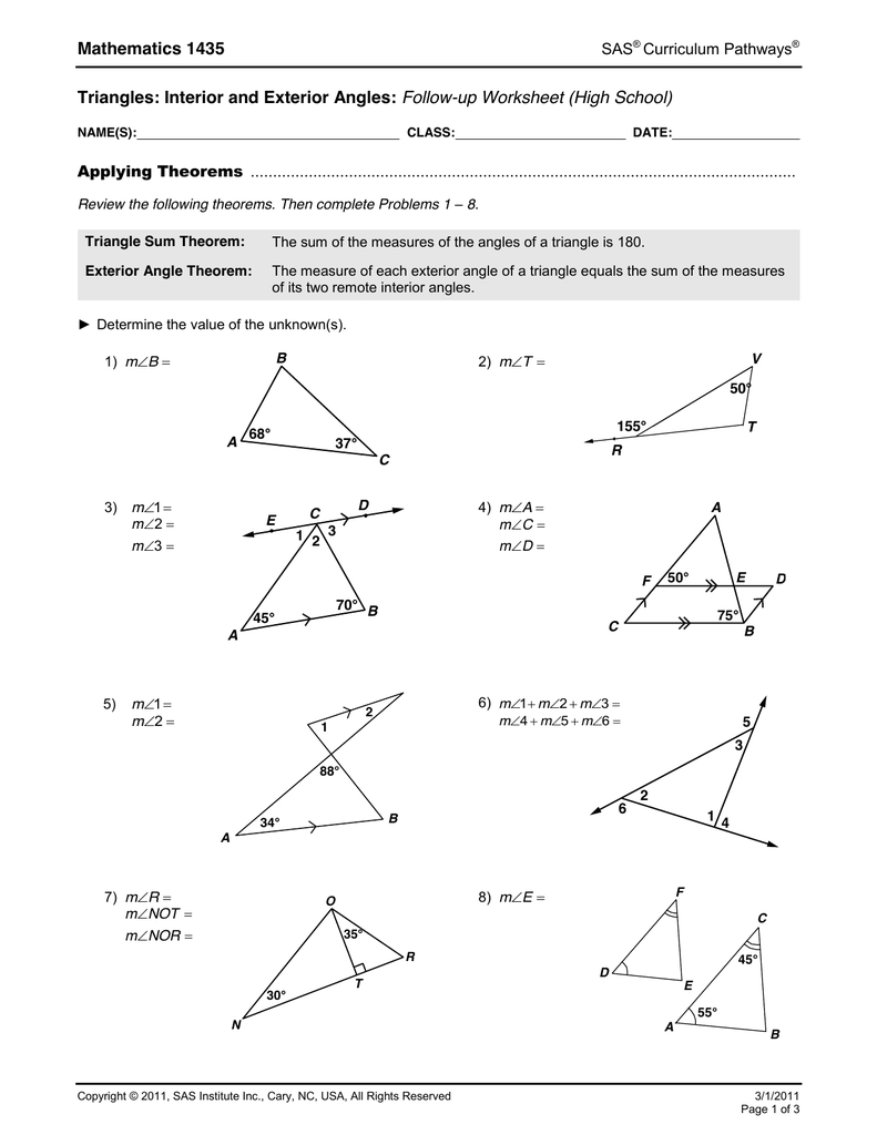Mathematics 1435 Triangles Interior And Exterior Angles Follow — db