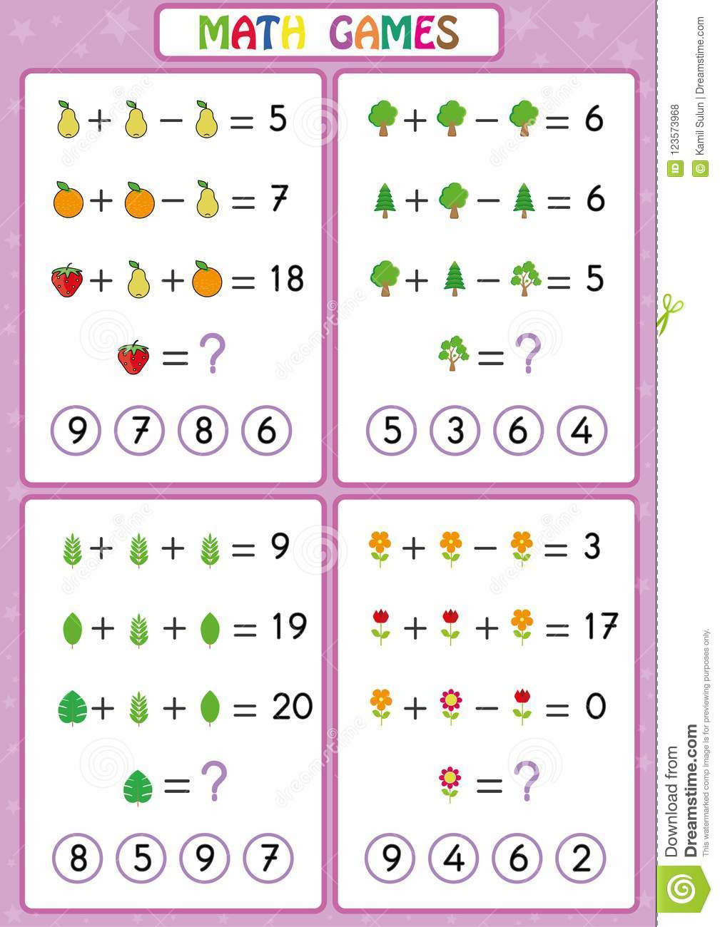 Mathematics Educational Game For Kids Fun Worksheets For