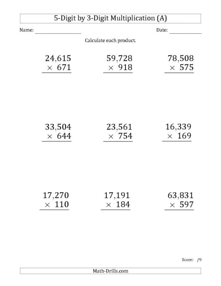 Multiplying Two Digit Numbers Worksheet