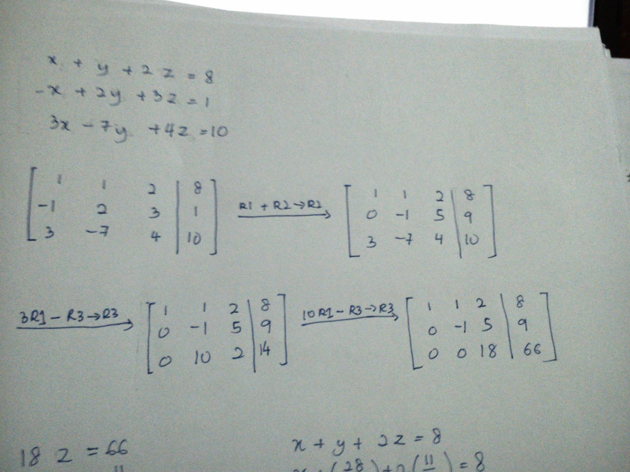 Matrices  Solve The System Of Linear Equationsgaussian