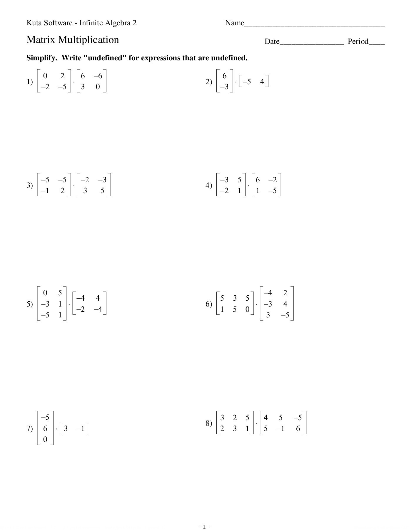 Matrix Multiplication Date Period Kuta Softre Llc Pages — db-excel.com